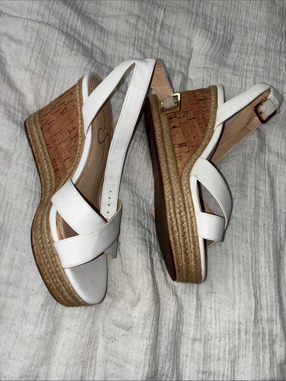 Jessica Simpson White Crisscross Espadrille Wedge Sandals 7.5